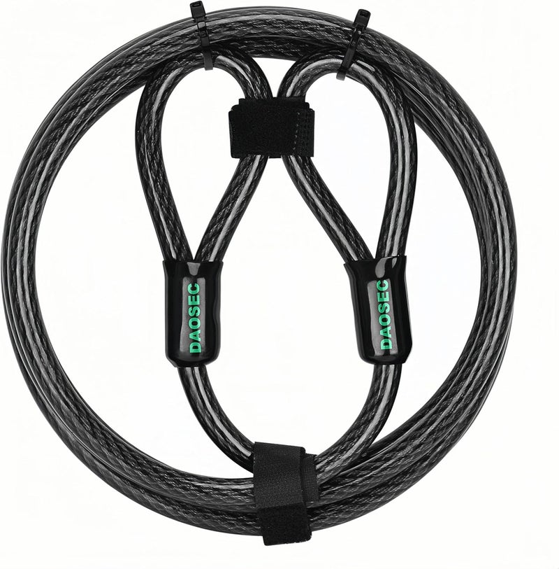 DAOSEC 10 ft x 1/2" Heavy Duty Cut-Proof Security Cable | Flexible Vinyl-Coated Braided Steel with Looped Ends | Weatherproof Anti-Theft Locking Cable for Bikes, Gates, Kayaking & Outdoor Equipment - Image 1